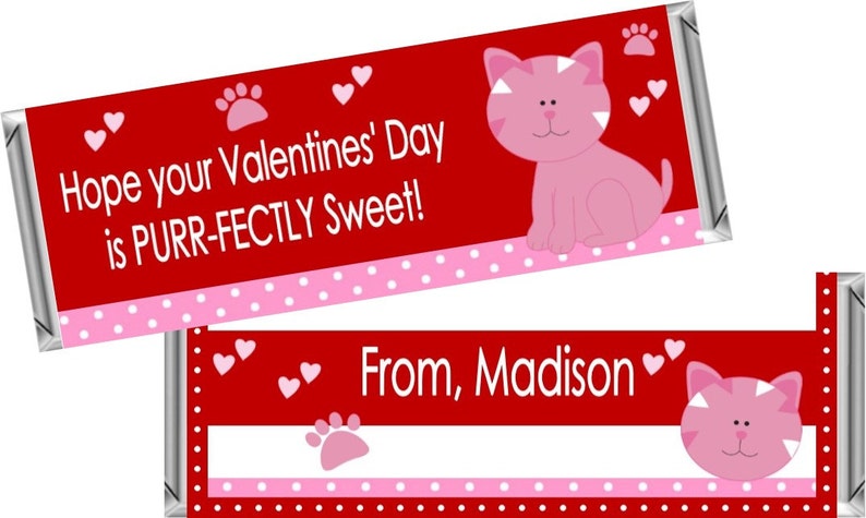 Set of 18 Wrappers Only Kitty Valentines Wrappers for 1.55 OZ Hershey Chocolate Bars