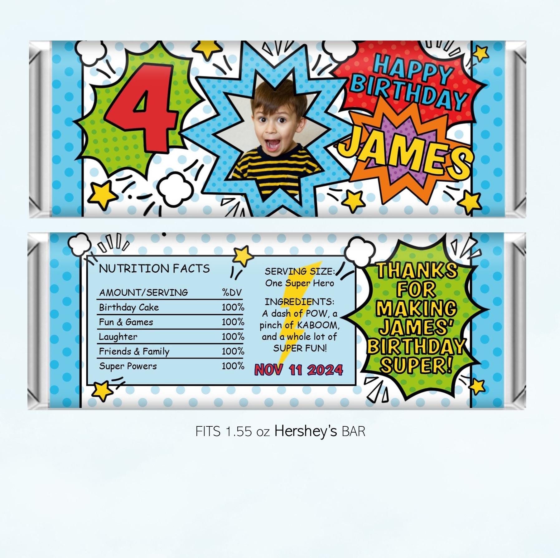 Hero Wrapper Super Hero Birthday Candy Bar Wrappers: Personalized Party Favors (DIY ...