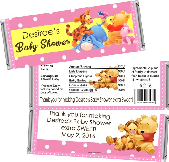 Pink Winnie The Pooh Baby Shower Candy Bar Favors Etsy