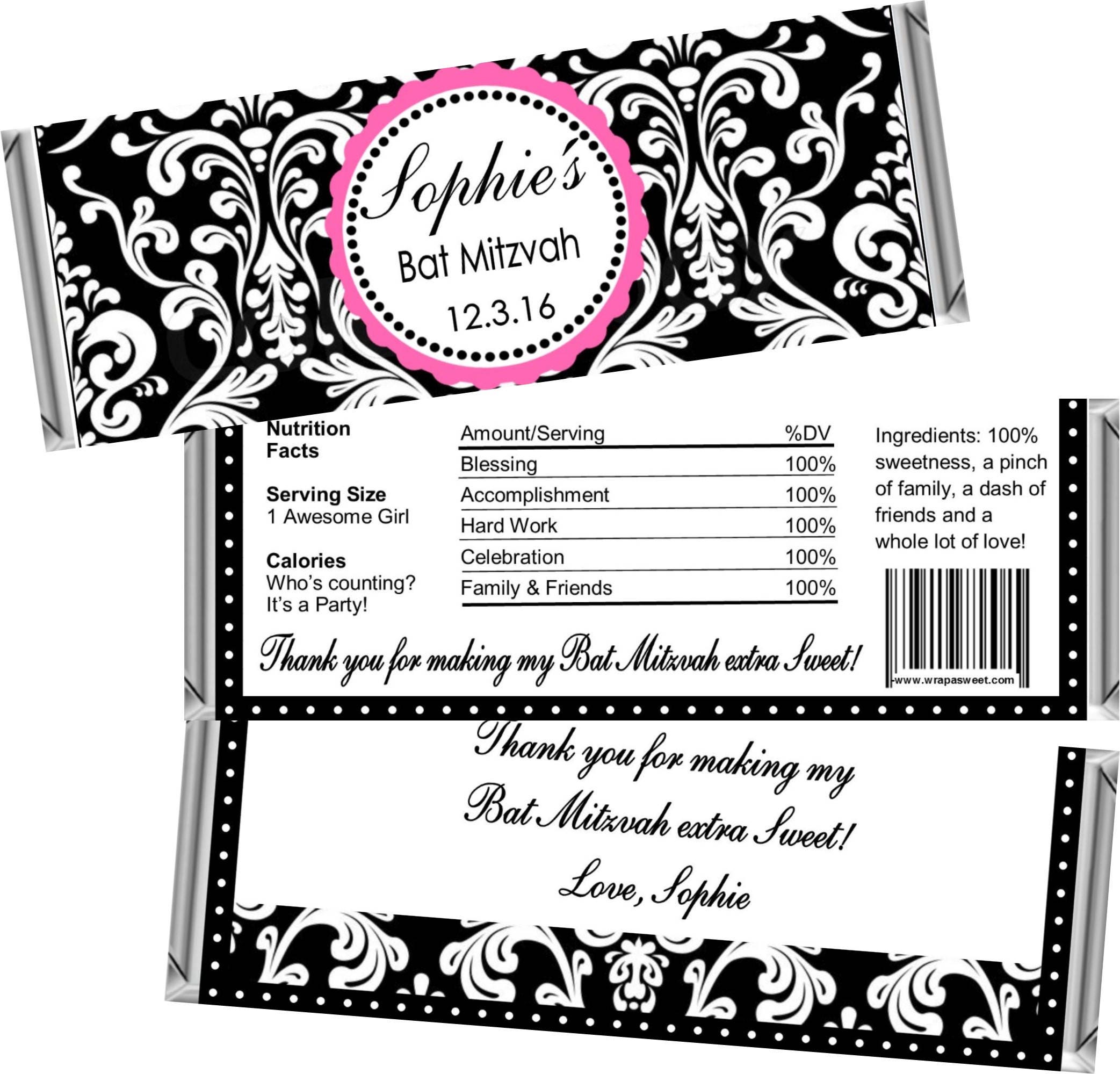 Bat Mitzvah Favors Damask Los envoltorios de barra de | Etsy