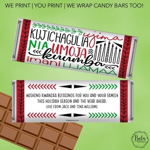 Kwanzaa Party Favors | Kwanzaa Gifts | Custom Personalized Candy Bar Wrapper | 1.55 oz Hershey&#39;s Chocolate Bar | DIY Printable