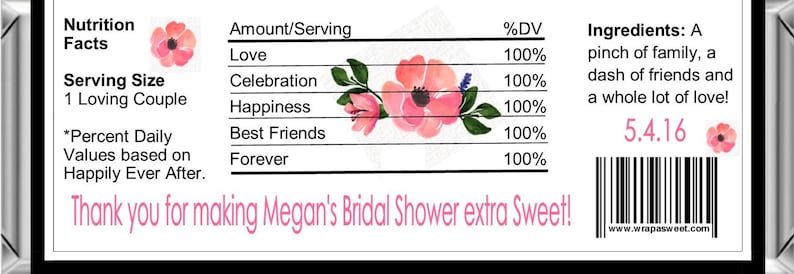 Damask Bridal Shower Favors ~ Personalized Candy Bar Wrappers fit the 1.55 oz Hershey/'s Bar ~ DIGITAL OR PRINTED