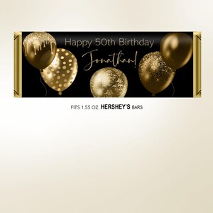 Printed Gold Black Balloons Men's Birthday Candy Bar Wrapper, Hershey's Chocolate, Birthday Ideas, Custom Personalized Giveaway, DIY Too! image 4