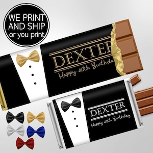 Personalized Tuxedo Bow Tie Candy Bar Wrappers: Men's Birthday Favors (PDF File Available)