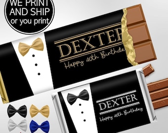 Personalized Tuxedo Bow Tie Candy Bar Wrappers: Men's Birthday Favors (PDF File Available)