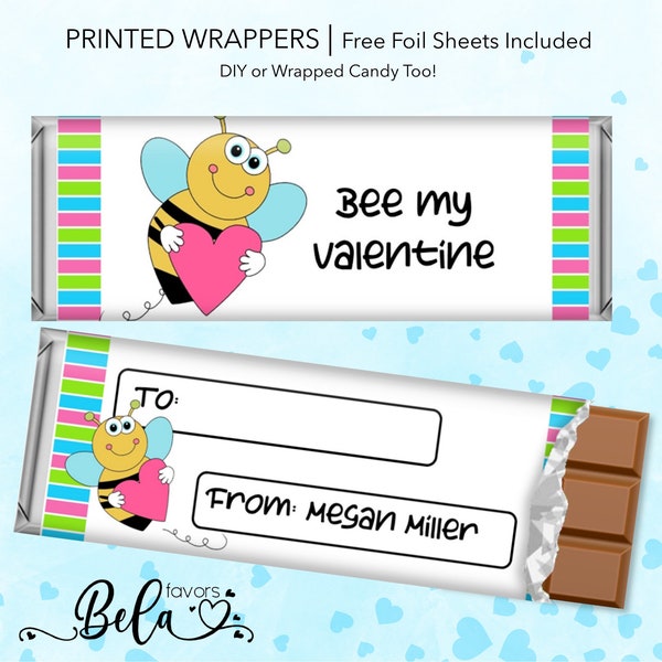 DIY or PRINTED Valentine's Day Bee Mine Candy Bar Wrappers School Class Party & Teacher Gift Custom Personalized Hershey's Chocolate | VAL08