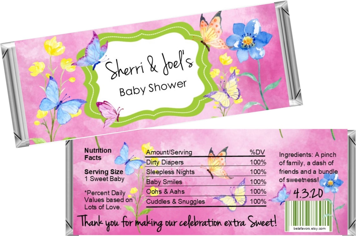 Spring Butterflies Baby Shower Favors Personalized Candy Bar Etsy
