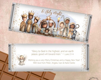 O Holy Night Nativity Christmas Favors | Custom Holiday Chocolate Bars | Personalized Candy Wrappers | 1.55 oz Hershey's Bar | DIY OR PRINT