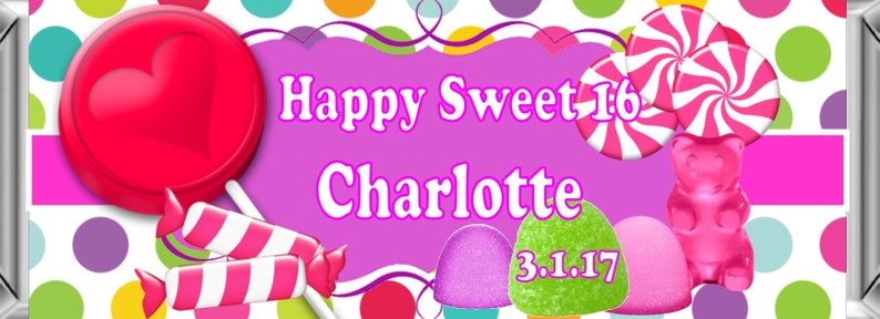 Candy land Sweet 16 Favors ~ Personalized Candy Bar Wrappers fit the 1.55 oz Hershey/'s Bar ~ DIGITAL OR PRINTED
