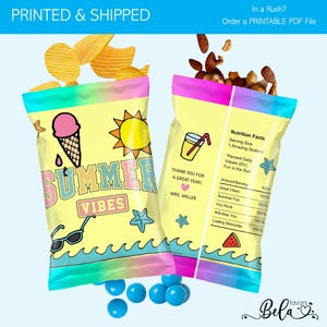 Printed Summer Vibes Last Day of School Chip Bags, School&#39;s Out Party, Custom Personalized Chip Bags, Chips, Candy, Healthy Snacks, DIY Too!