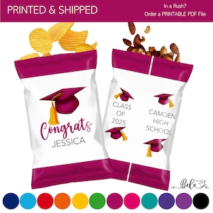 2025 Custom Graduation Chip Bags | Choose Your Color | Fill with your favorite Snacks Chips Candy | Graduation Personalized Party Favors