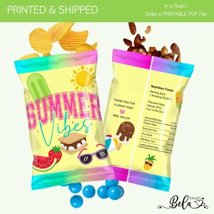 Printed Summer Vibes Last Day of School Chip Bags, School&#39;s Out Party, Custom Personalized Chip Bags, Chips, Candy, Healthy Snacks, DIY Too!