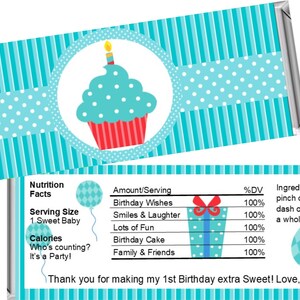 Pink Cupcake 1st Birthday Party Chocolate Bar Favors ~ Personalized Candy Bar Wrappers fit the 1.55 oz Hershey/'s Bar ~ DIGITAL OR PRINTED