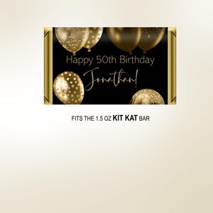 Printed Gold Black Balloons Men's Birthday Candy Bar Wrapper, Hershey's Chocolate, Birthday Ideas, Custom Personalized Giveaway, DIY Too! image 6