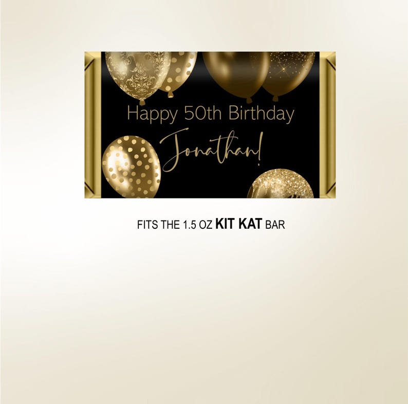 Printed Gold Black Balloons Men's Birthday Candy Bar Wrapper, Hershey's Chocolate, Birthday Ideas, Custom Personalized Giveaway, DIY Too! image 6