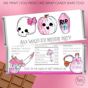 Goth Pink Girl&#39;s Birthday Party Favors | Candy Bar Wrappers | Chocolate Favors | Fits the 1.55 oz Hershey&#39;s Bar | DIGITAL OR PRINTED