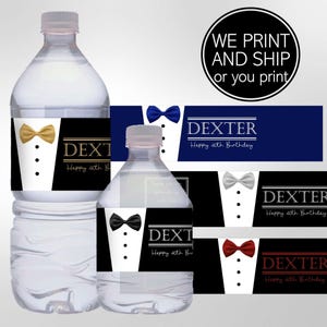 Tuxedo Water Labels: Men's Birthday Party Favors, Set of 10 (DIY or Printed)