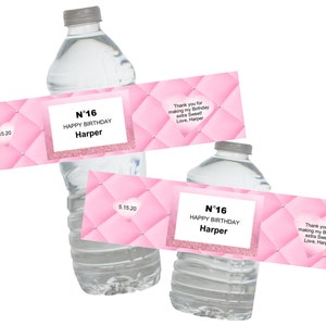 CoCo Chanel Pink Leather graphic Water Bottle Labels Wraps with Gold or  Silver Logo Sold in Sets of 10