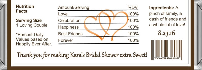 Fall Bridal Shower Favors ~ Personalized Candy Bar Wrappers fit the 1.55 oz Hershey/'s Bar ~ DIGITAL OR PRINTED