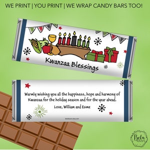 Kwanzaa Party Favors | Kwanzaa Gifts | Custom Personalized Candy Bar Wrapper | 1.55 oz Hershey&#39;s Chocolate Bar | DIY Printable