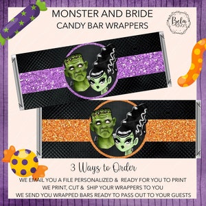 Monster Bride and Groom Halloween | Wedding Bridal Shower Chocolate Candy Bar Wrappers | Fits the 1.55 oz Hershey&#39;s Bar | DIGITAL OR PRINTED