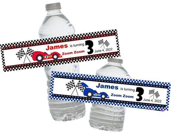 Blue or Red Race Cars Boy's Birthday Party Water Bottle - Etsy