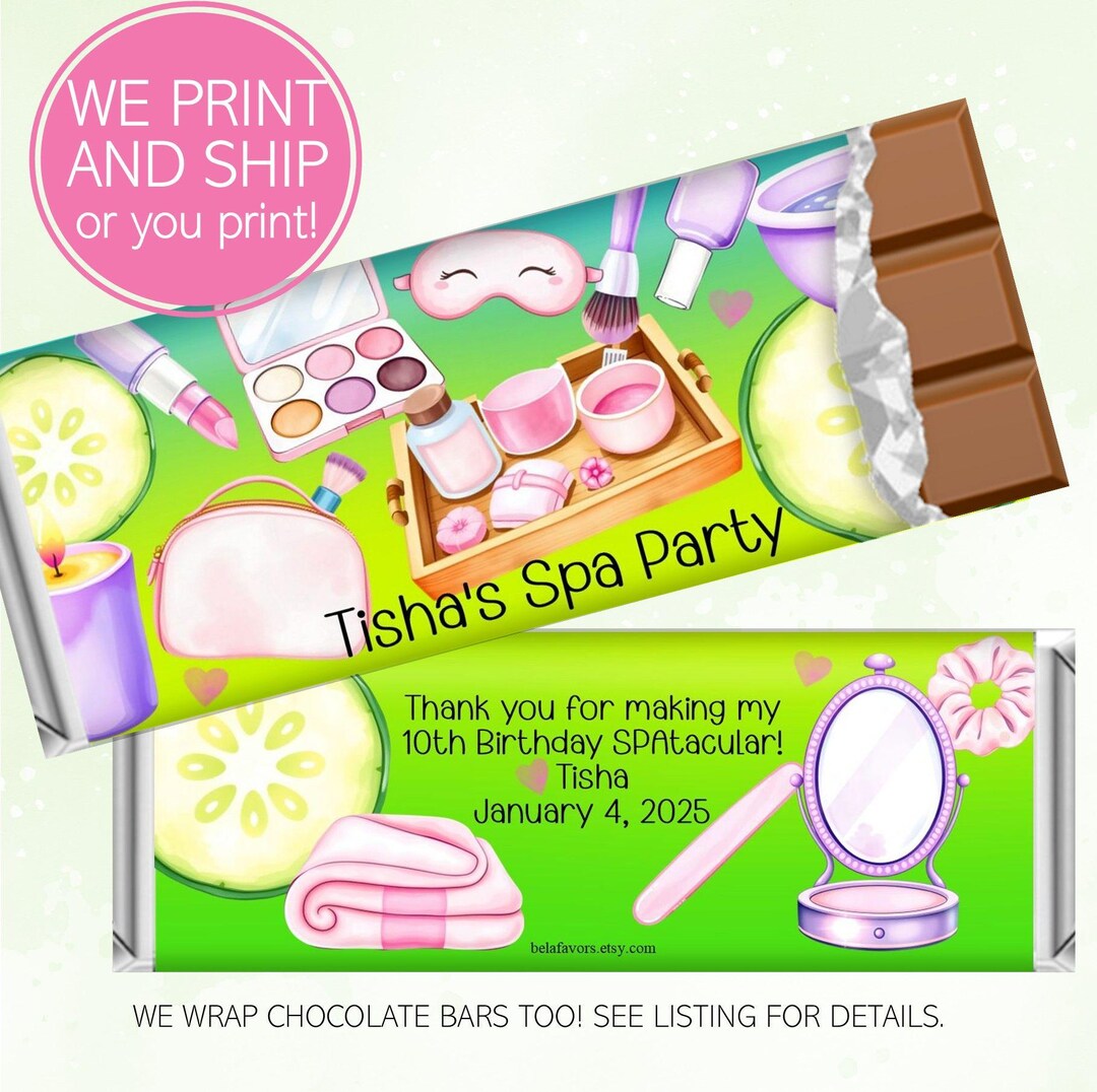 Spa Party Candy Bar Wrappers: Personalized Girl Birthday Favors (PDF ...