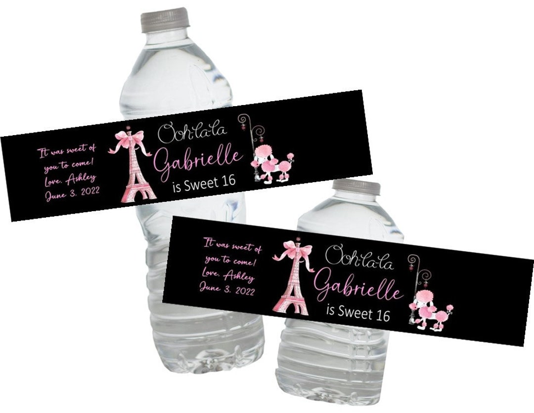 Ooh La La Paris Theme Sweet 16 Water Bottle Labels any Age 