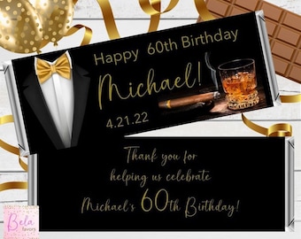 Sophisticated Tuxedo Chocolate Bar Wrappers | Birthday Personalized Custom Candy Wrappers fit the 1.55 oz Hershey's Bar | DIGITAL OR PRINTED