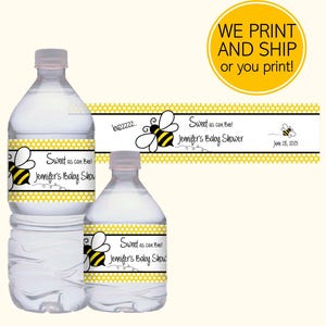 Sweet As Can Bee Baby Shower, Personalized Water Bottle Label, Custom Baby Shower Ideas, Self-Stick Waterproof, Set of 10, DIY Printed