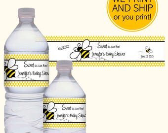Sweet As Can Bee Baby Shower, Personalized Water Bottle Label, Custom Baby Shower Ideas, Self-Stick Waterproof, Set of 10, DIY Printed