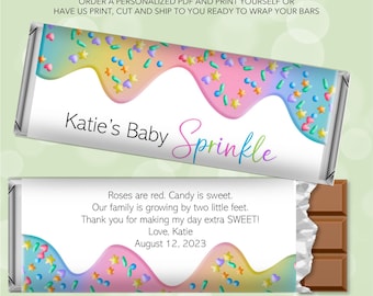 Baby Sprinkle Party Favors | Custom Personalized Candy Bar Wrappers | Fits 1.55 oz Hershey&#39;s Chocolate Bar | Editable DIY Printable