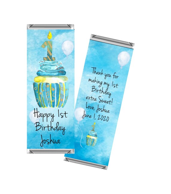 Pink Cupcake 1st Birthday Party Chocolate Bar Favors ~ Personalized Candy Bar Wrappers fit the 1.55 oz Hershey/'s Bar ~ DIGITAL OR PRINTED