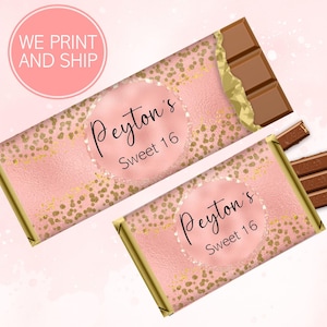 Rose Gold Leopard Sweet 16 Candy Wrappers: Personalized Chocolate Bar ...