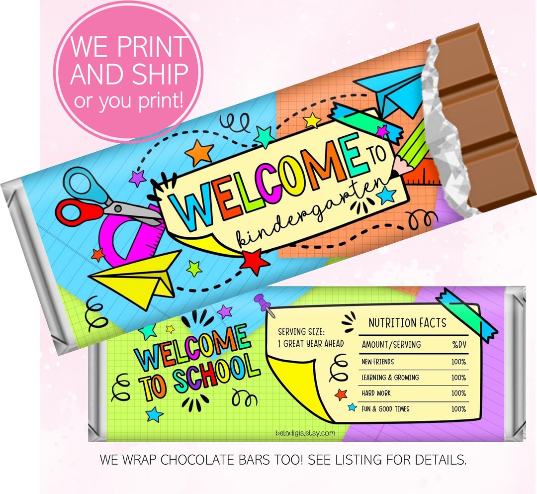 Doodle Design First Day of School Candy Bar Wrappers, for Any Grade ...
