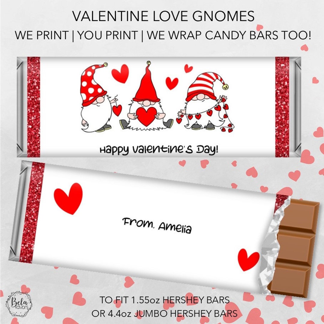 Valentine's Day Gnome Design Candy Bar Wrapper School Class Party ...