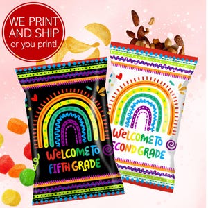 Rainbow First Day of School Candy Chip Bags, For Any Grade, Welcome Back Student Gifts, Fill With Chips Candy Healthy Snacks, PDF or Printed