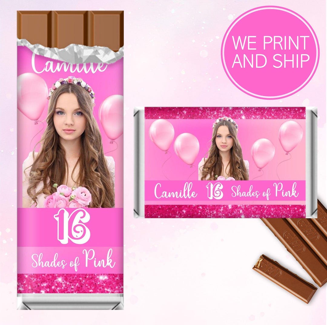 Shades of Pink Sweet 16 Candy Bar Wrappers | Sweet Sixteen Birthday ...