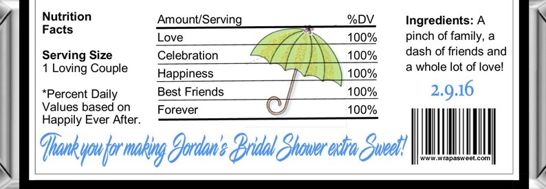 Bridal Shower Favors ~ Personalized Candy Bar Wrappers fit the 1.55 oz Hershey/'s Bar ~ DIGITAL OR PRINTED