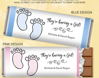 Baby Feet Pink Girl Blue Boy Baby Shower Party Favor | Custom Personalized Candy Bar Wrapper | 1.55 oz Hershey Cocolate Bar | DIY OR PRINTED