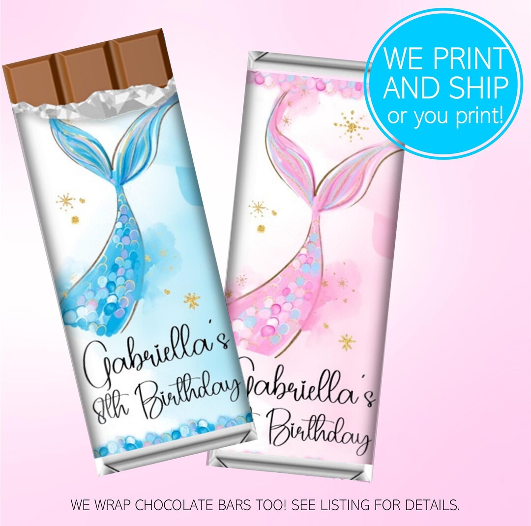 Printed Mermaid Under the Sea Party Girl's Birthday Candy Bar Wrappers ...