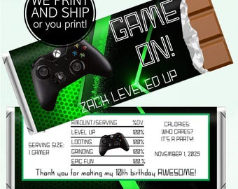 Printed Video Game Birthday Candy Wrappers: Personalized, Custom Chocolate Bar Party Favors (DIY Available Too)