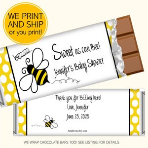 Sweet As Can Bee Babee Baby Shower Party Favors, Custom Personalized Candy Bar Wrappers, Baby Shower Ideas, DIY Printed