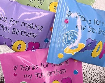 Printed Girl's Birthday Ring Pop Favors: Personalized Candy Pouch  (Set of 6)