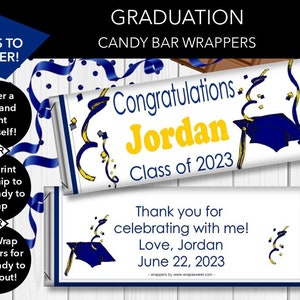 Chocolate Bar Wrappers for the Graduate | Personalized Graduation Candy Bar Wrappers fit the 1.55 oz Hershey&#39;s Bar | DIGITAL OR PRINTED