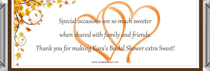 Fall Bridal Shower Favors ~ Personalized Candy Bar Wrappers fit the 1.55 oz Hershey/'s Bar ~ DIGITAL OR PRINTED
