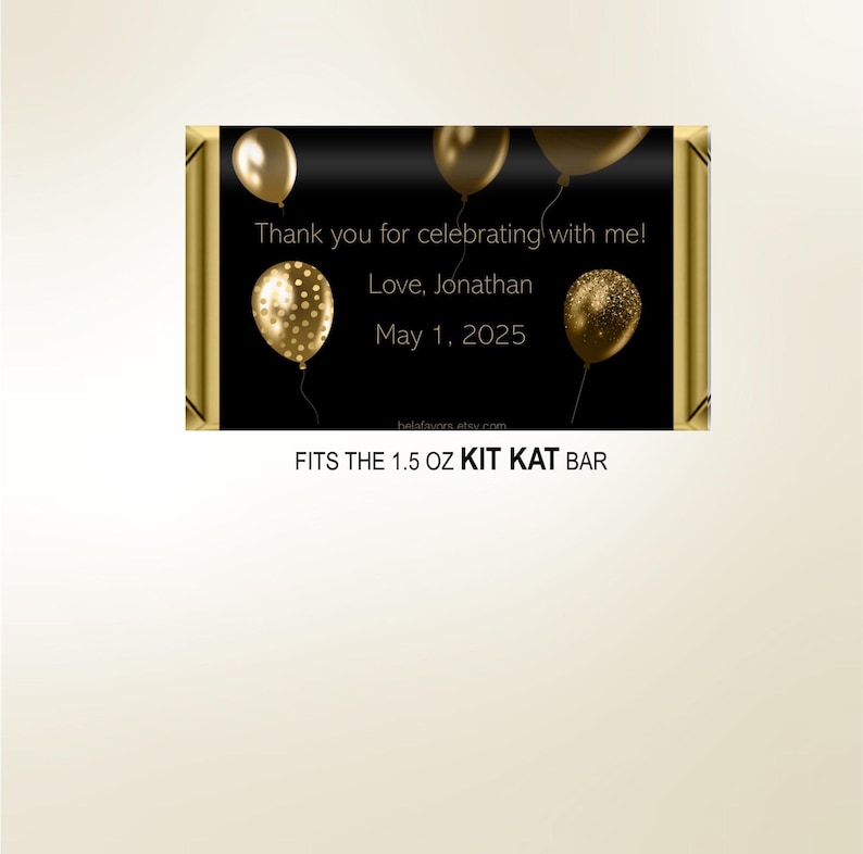 Printed Gold Black Balloons Men's Birthday Candy Bar Wrapper, Hershey's Chocolate, Birthday Ideas, Custom Personalized Giveaway, DIY Too! image 7