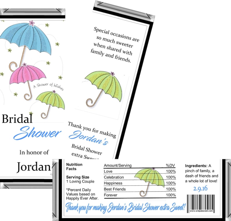 Bridal Shower Favors ~ Personalized Candy Bar Wrappers fit the 1.55 oz Hershey/'s Bar ~ DIGITAL OR PRINTED