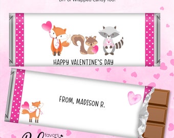 DIY or PRINTED Valentine's Woodland Candy Bar Wrappers School Class Party & Teacher Gift Custom Personalized Hershey's Chocolate | VAL01