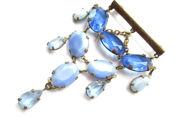 Antique/Vintage Art Deco Blue Czech Glass Brooch - image 8